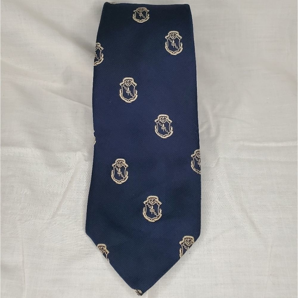 Robert Talbott hand sewn dark blue and gold logo tie - Picture 2 of 9